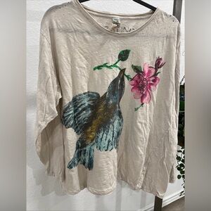 Magnolia Pearl Beige Top with Bird and Floral Design (item 10.5)